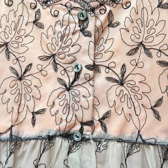 Vintage 1950s Sheer Cupcake Chiffon Embroidered Party Dress Pink & Black XS - Picture 11 of 16
